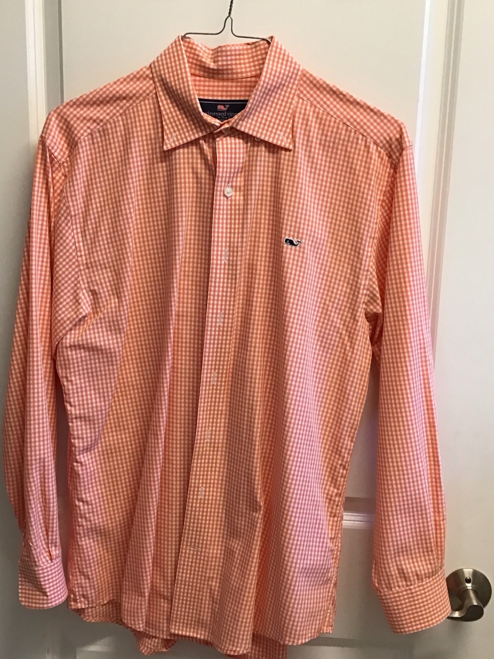 Vineyard Vines Men's Peach/White Gingham Button-Down Shirt